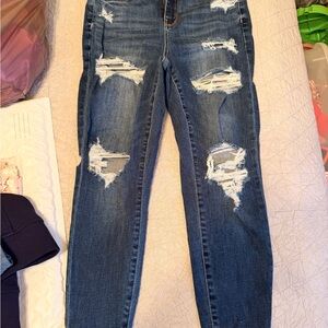 American Eagle Outfitters Dark Blue Distressed Skinny Jeans